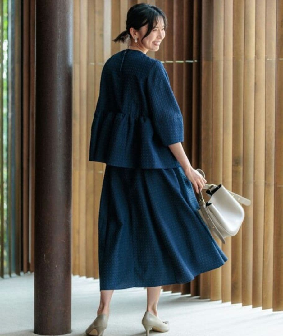 新品タグ付き【洗える】23区 プレザンスジャカードタックスカート 44 ブラック