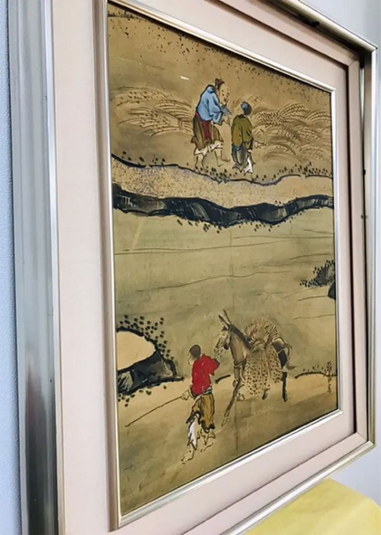 黒田稲皐『農耕図』日本画 和紙 まくり 原画 約10号 真作保証 1点物