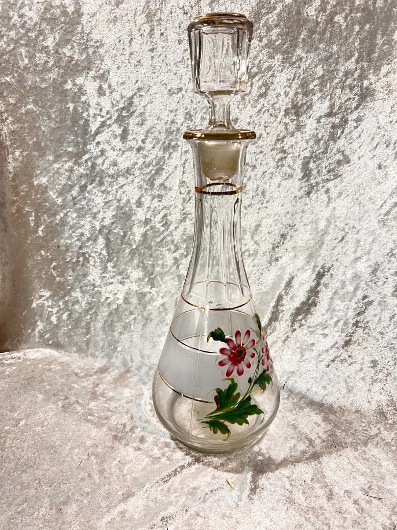 花柄ガラスデキャンタ 高さ約25cm