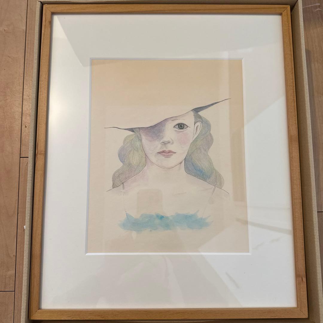 魔女　女性の肖像画 水彩画　額装