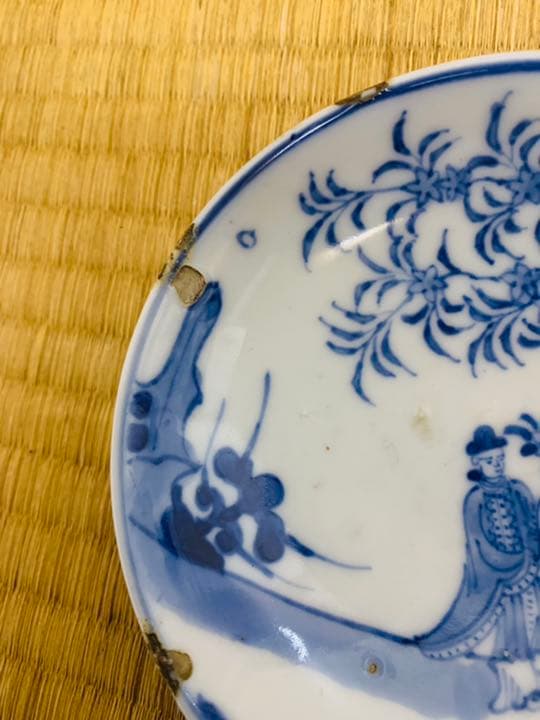 明時代末期人物描染付(青花)お皿