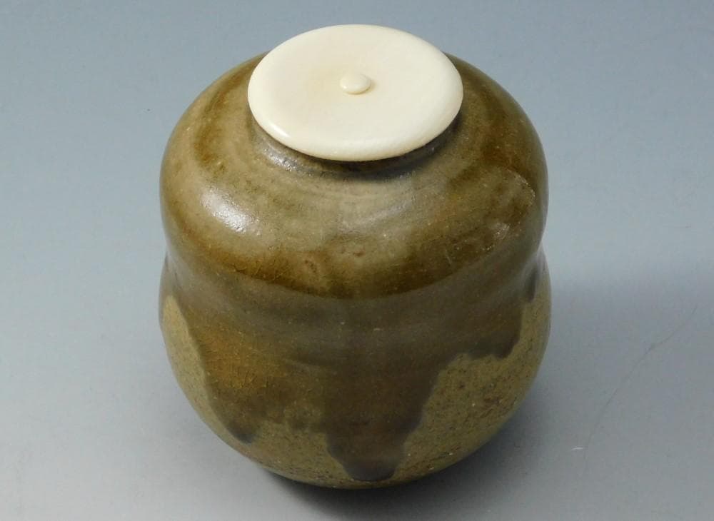 【鳳凰堂】廣前心斎 堀内宗心『志戸呂茶入 銘 福の神』茶道具 小林栖湖 真作保証