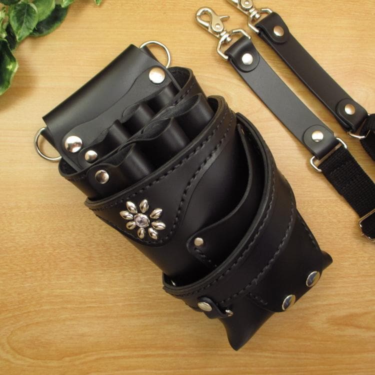 フラワースタッズ装飾　オールブラック　本革　６丁差し　SCA-235/CKA