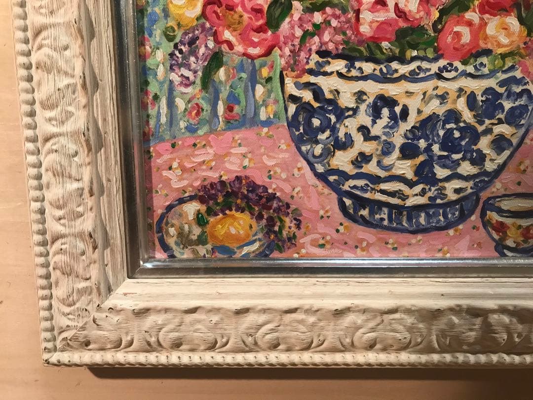 レスリー・セイヤー「ルーム・オブ・フラワーズ」ジークレー＋油彩４号　直筆サイン有