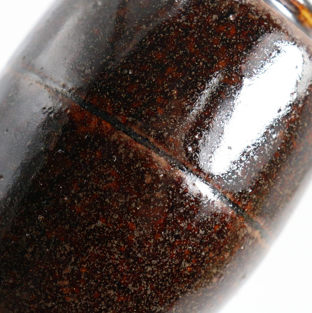 陽炎園 膳所焼 淡海ぜぜ 肩衝茶入 茶道具 仕覆付　V851　NT7