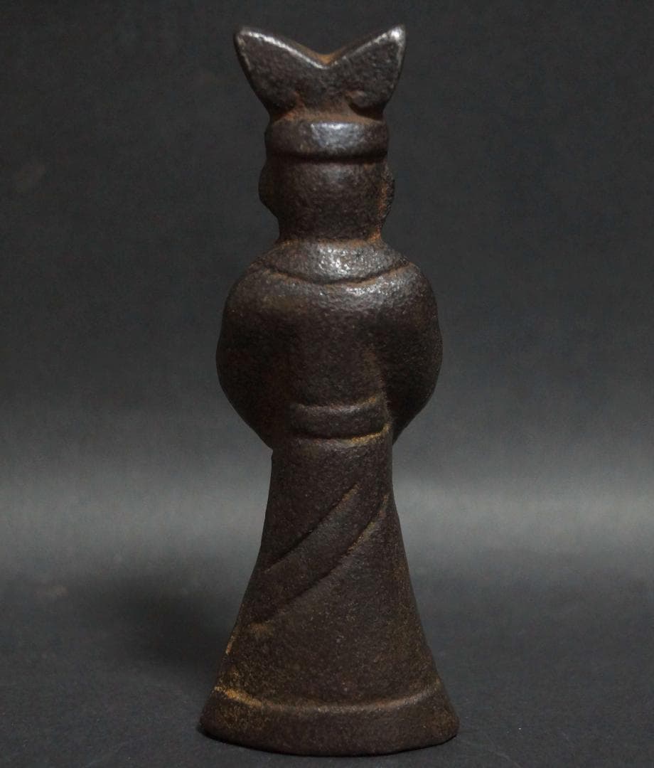 書道具 古鉄製 金工細工文官立像 文鎮置物 オブジェ 書斎飾★時代物★