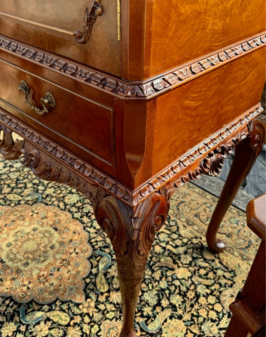 英国アンティーク カクテルキャビネット 1930年代 ウォルナット材 未使用保管