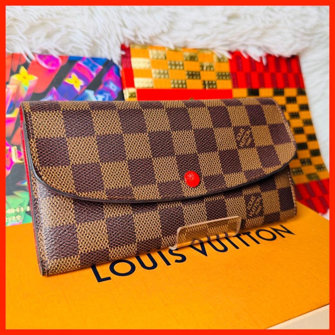 【セール中！】ルイヴィトン ダミエ ポルトフォイユエミリー ルージュ 長財布 赤