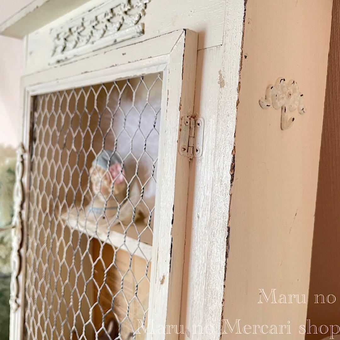 フランスアンティーク エクリュ ウォールキャビネット 棚 壁掛け シェルフ