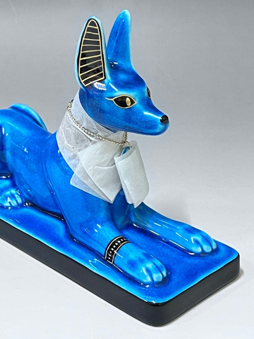 E329美濃焼　幸兵衛窯　青釉オーナメント　アヌビス　エジプト犬の神　アンク