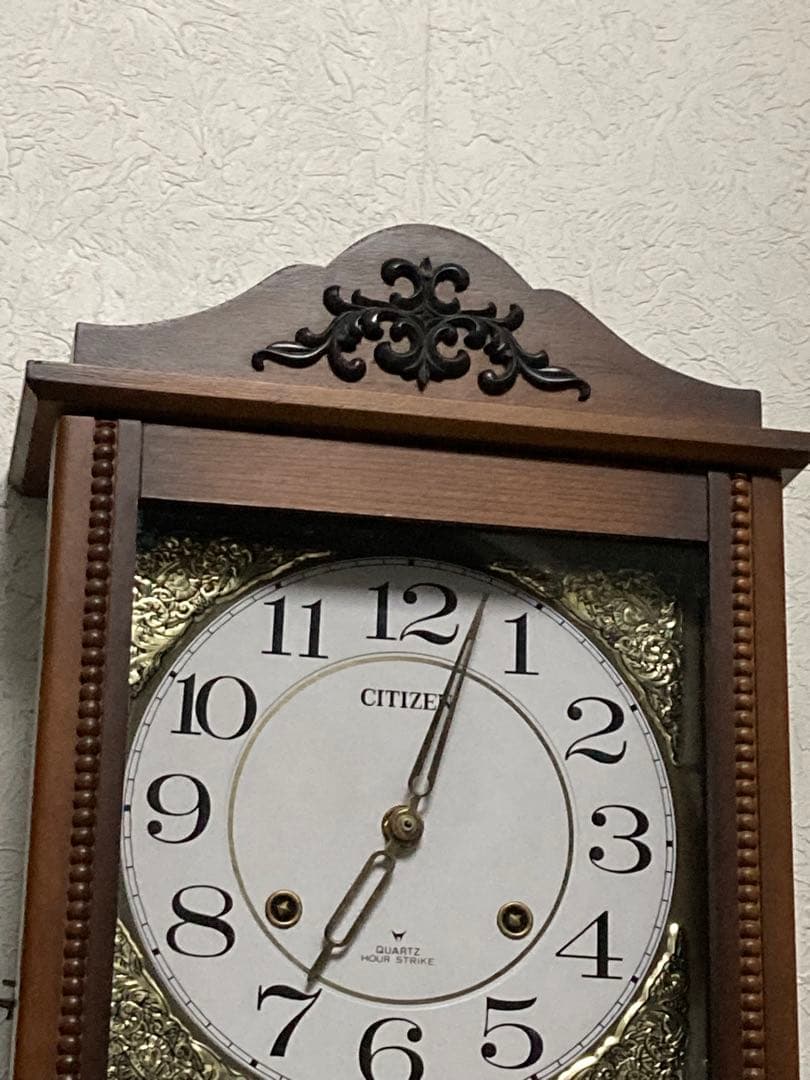 citizen昭和アンティーク柱時計 修復クォーツ新品使用 振り子作動 無音
