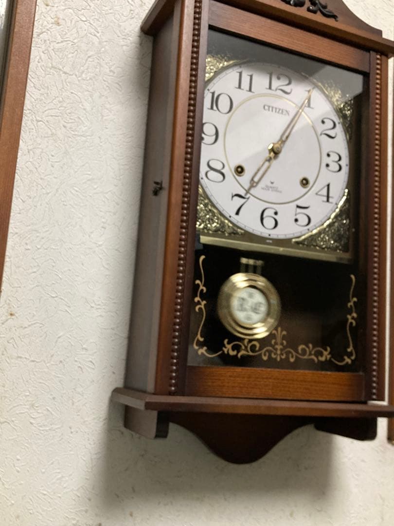 citizen昭和アンティーク柱時計 修復クォーツ新品使用 振り子作動 無音