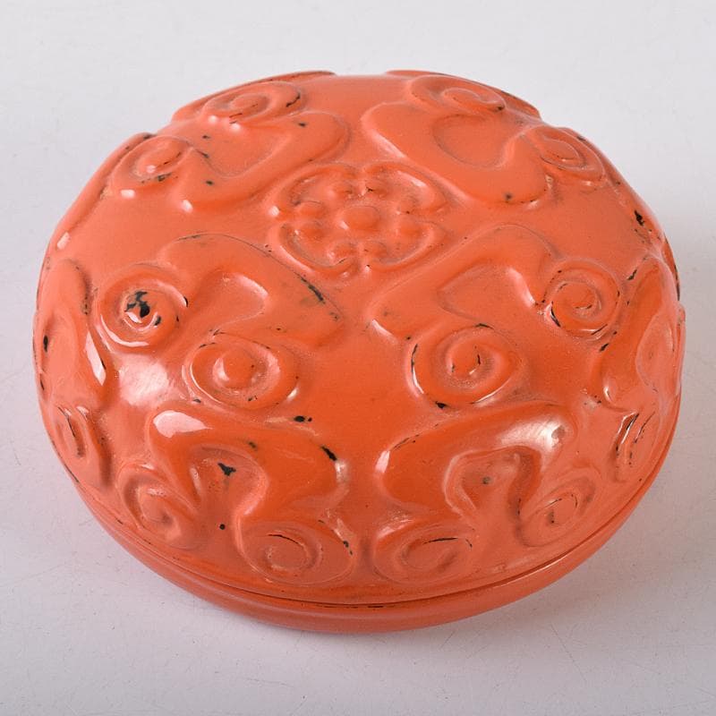 茶道具　鎌倉彫　内金塗　剔紅　堆朱　屈輪香合　在銘　共布　共箱　V　R8209