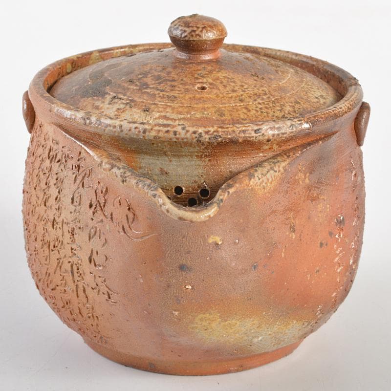 煎茶道具　備前焼　般若心経刻　宝瓶　在銘　Y　R7295