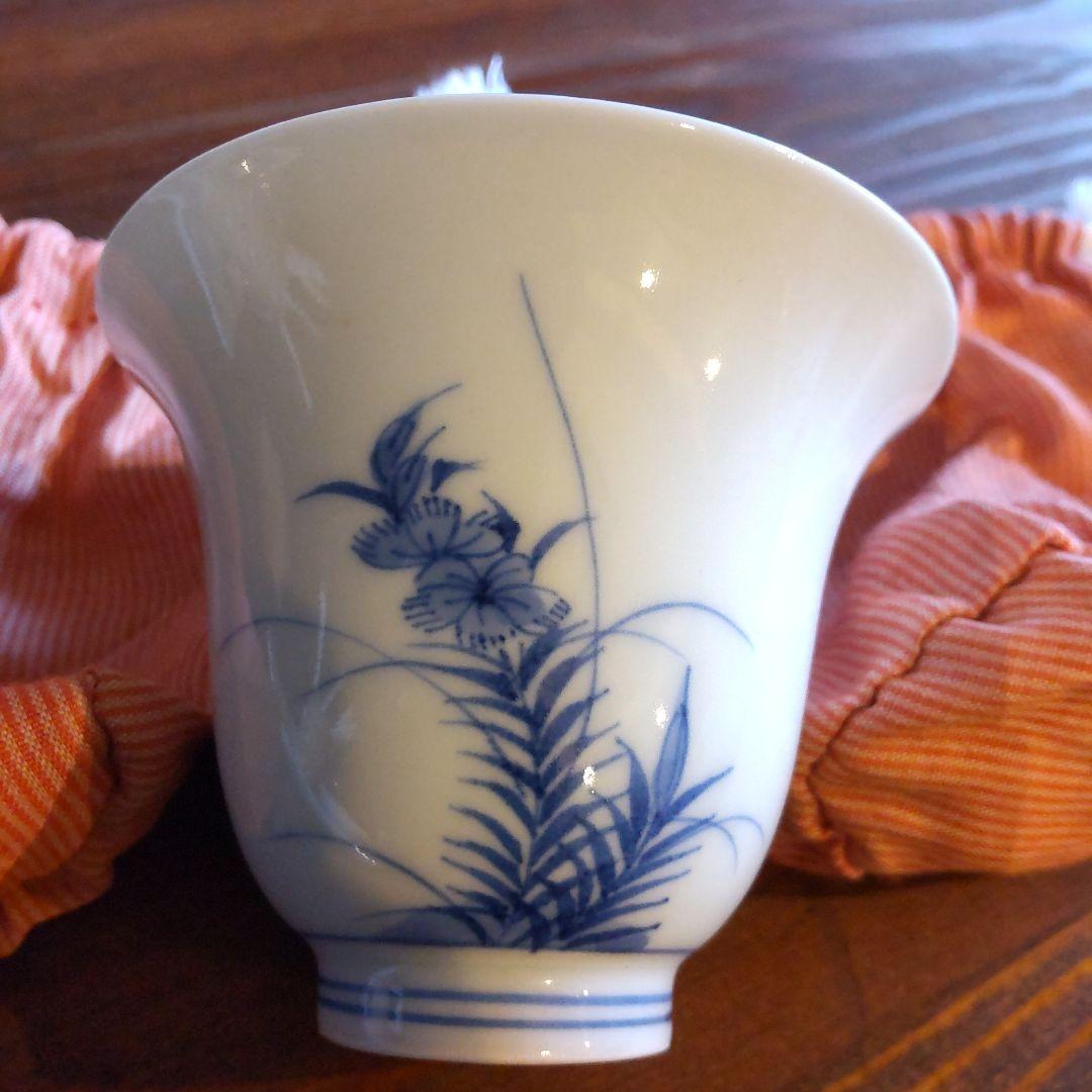 平戸焼染付 秋草文手 向付