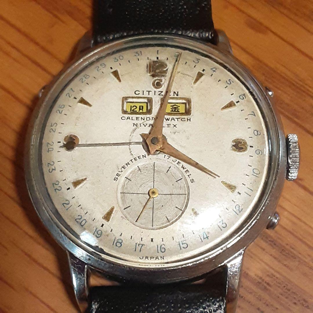 シチズン　国産初トリプルカレンダー 1950年代　手巻きメンズ腕時計　稼働品