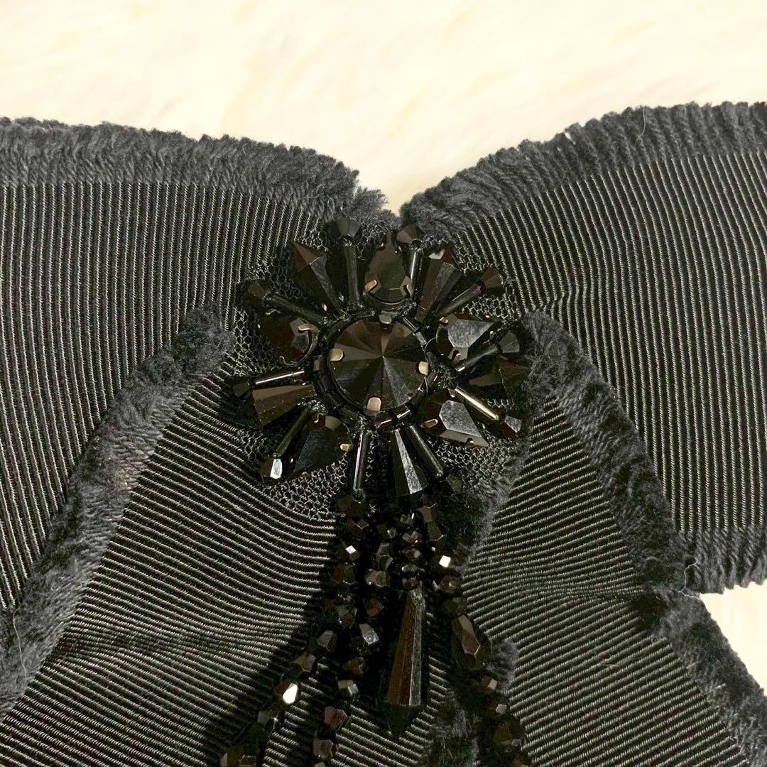 GUCCI　グッチ　グログラン　リボンブローチ　ビジュー　Beeロゴ　ブラック