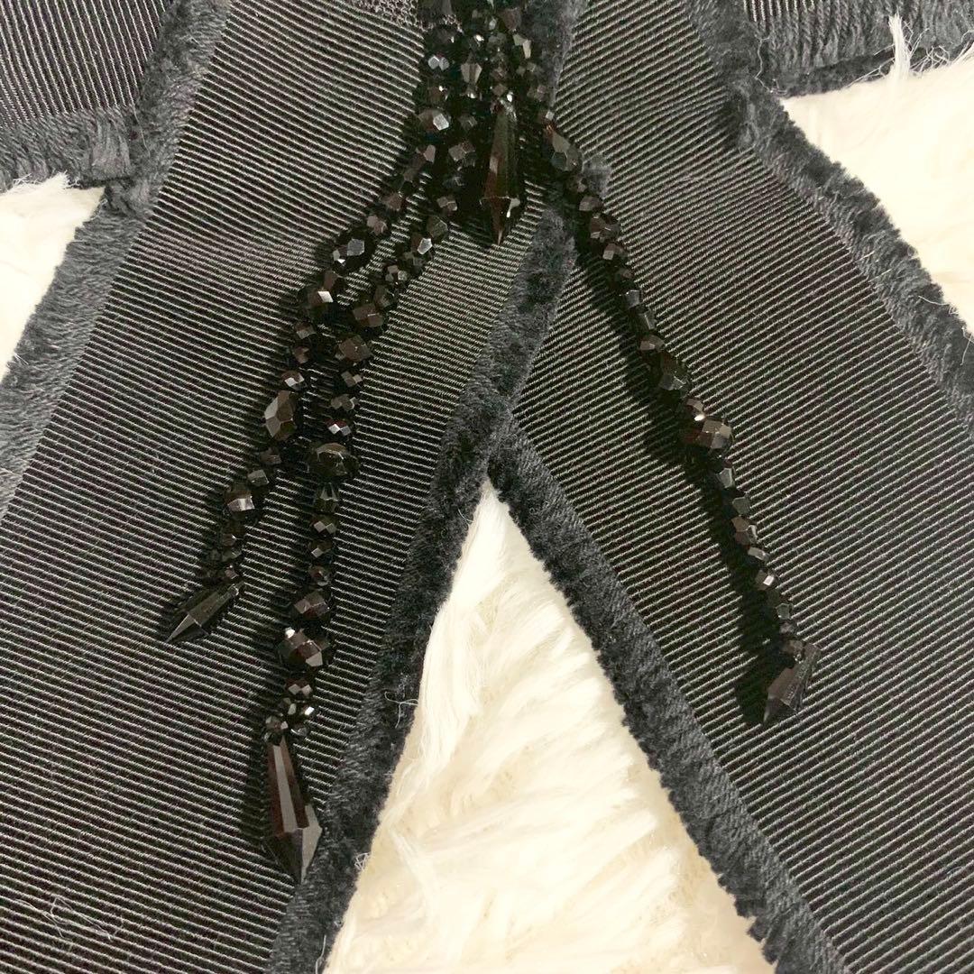 GUCCI　グッチ　グログラン　リボンブローチ　ビジュー　Beeロゴ　ブラック