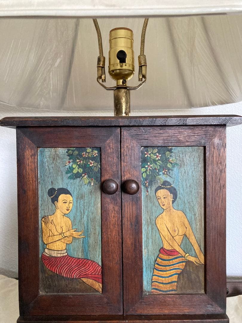 最終価格　未使用　アジアンエスニック素敵♪タイ工芸キャビネット付テーブルランプ