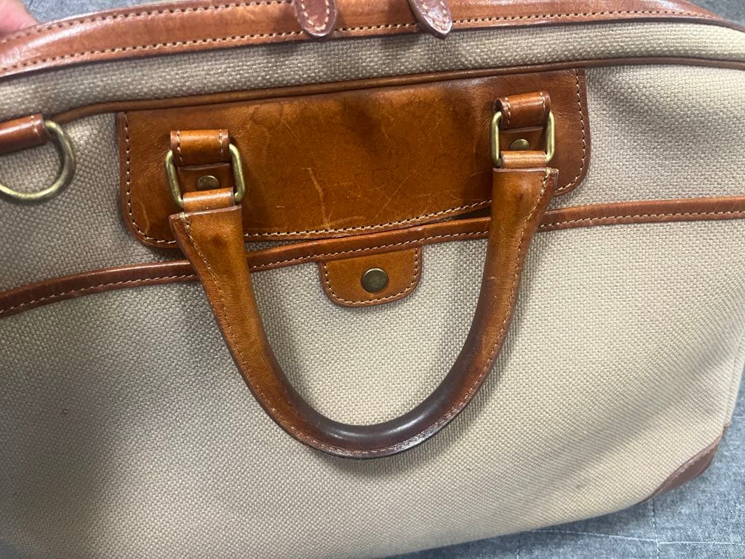 万双 ブリーフケース キャンバス×レザー 2室 廃盤 希少 ビジネスバッグ