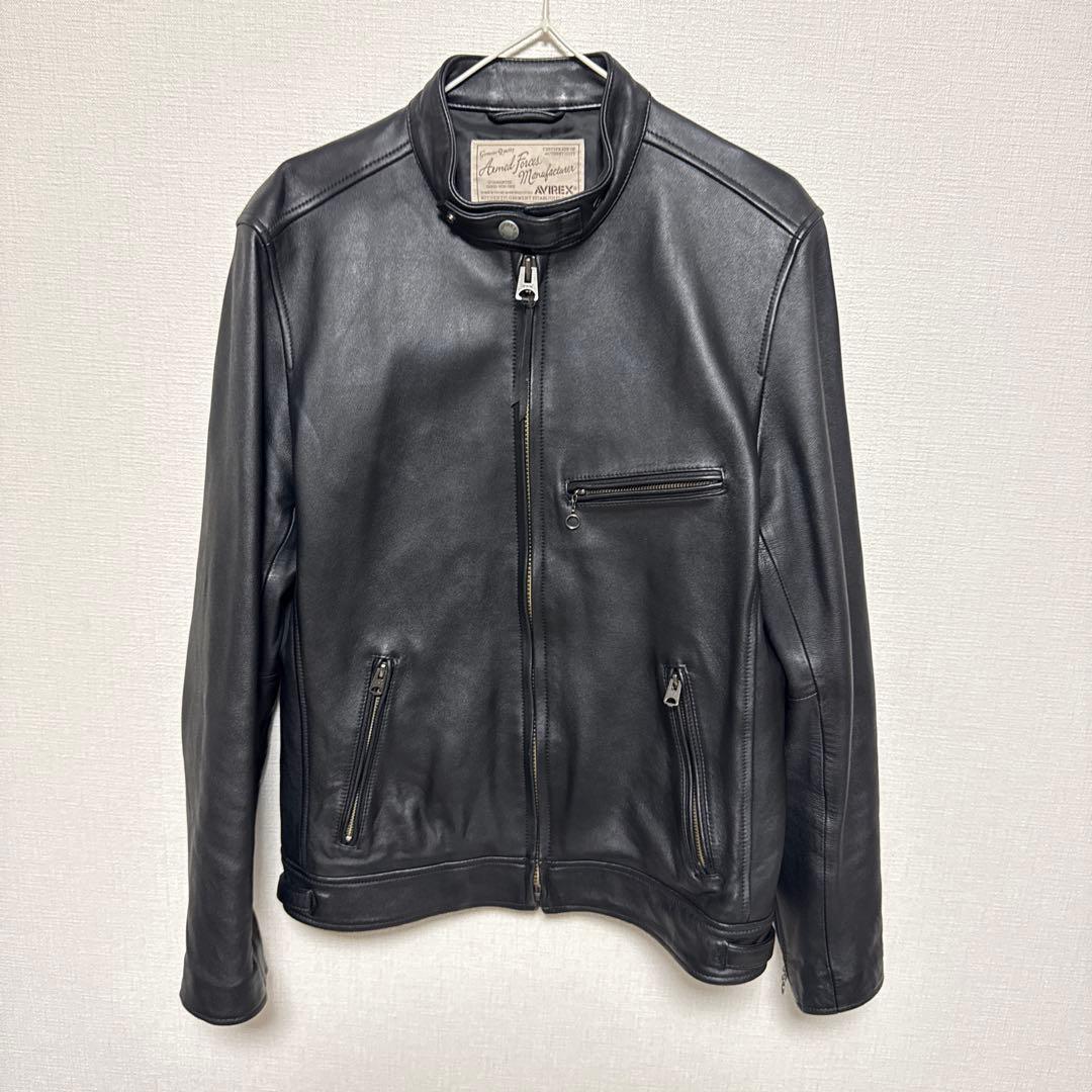 AVIREX ブラックレザーシングルライダースジャケット