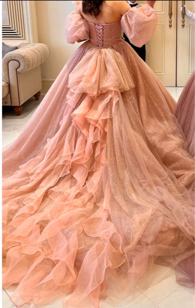 ウエディングカラードレス　6点セットプリンセスライン ピンク パニエ付き値下中！