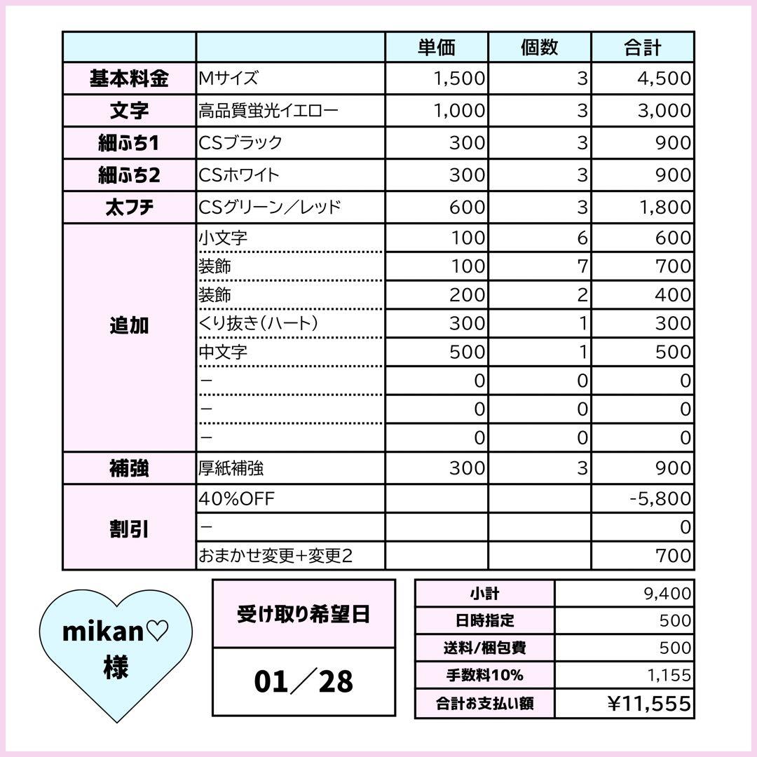 mikan♡ページ♡0128ネームボード うちわ文字 連結文字 オーダー