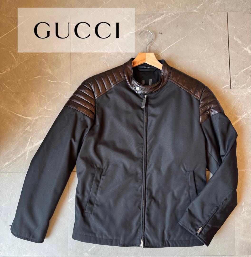 お値下げしました！グッチ レザーパッチ ジャケット ブラック 牛革 イタリア製