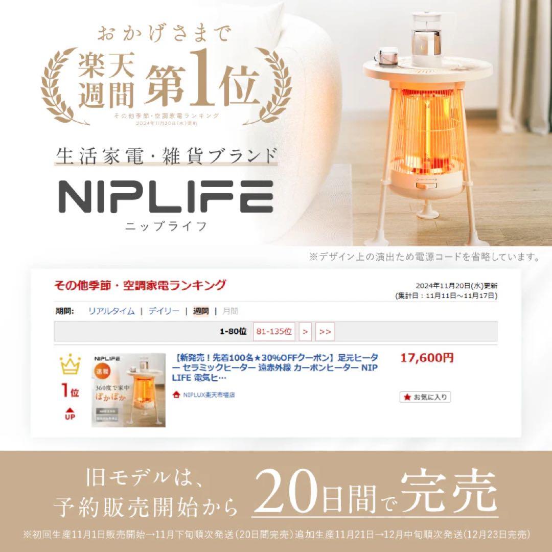 【3秒で速暖】NIPLIFE 電気ヒーターNUKUREA