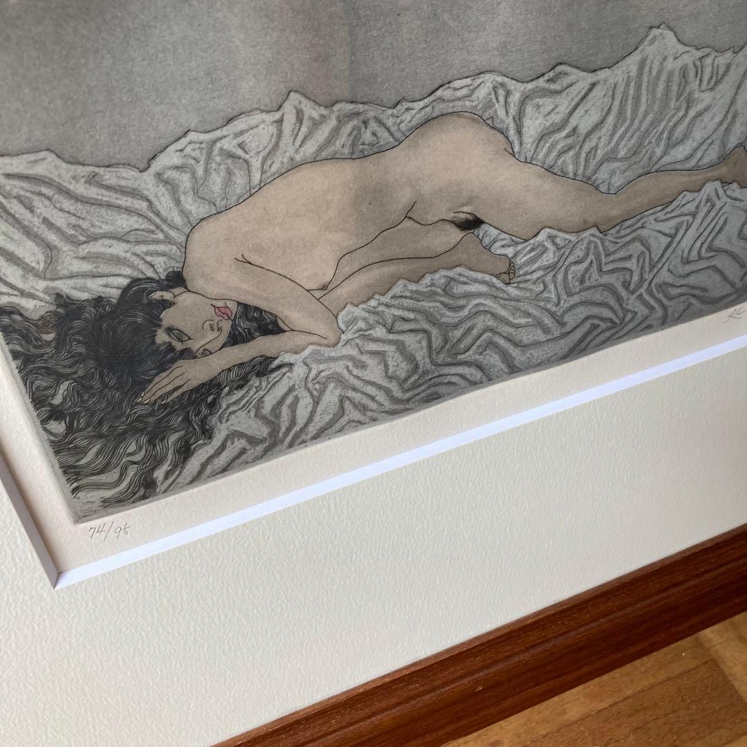 加山又造 銅版画 よこになる裸婦 No.74 エッチング