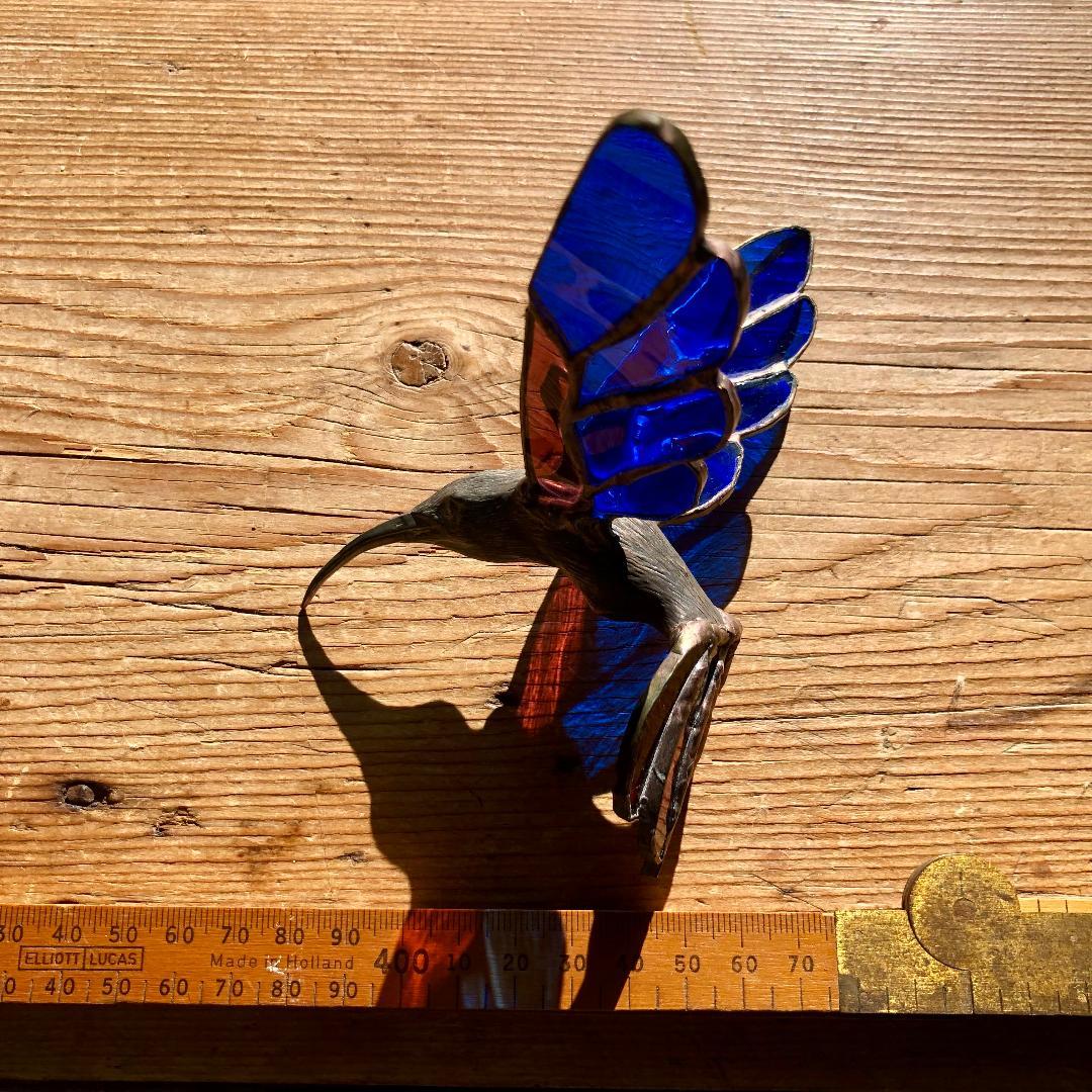 ヴィンテージ　ハチドリ　ハミングバード　アメリカ製　ステンドグラス　モビール　青