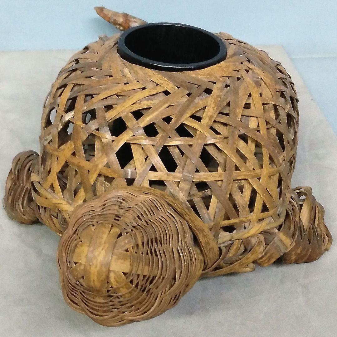 ★希少！　竹細工　竹工芸　【鶴亀】　花生け　天然記念物　虎斑竹/虎竹