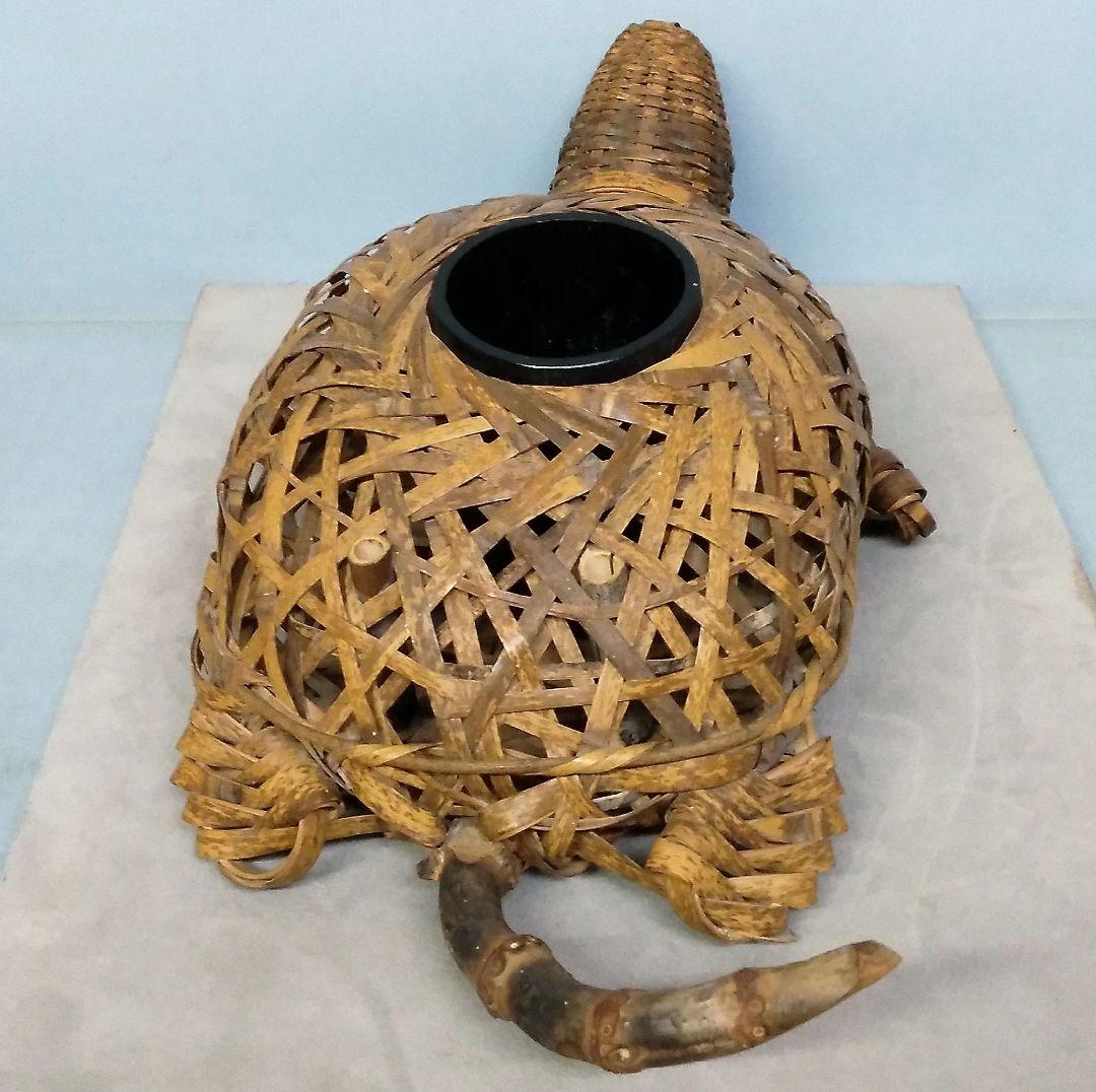 ★希少！　竹細工　竹工芸　【鶴亀】　花生け　天然記念物　虎斑竹/虎竹