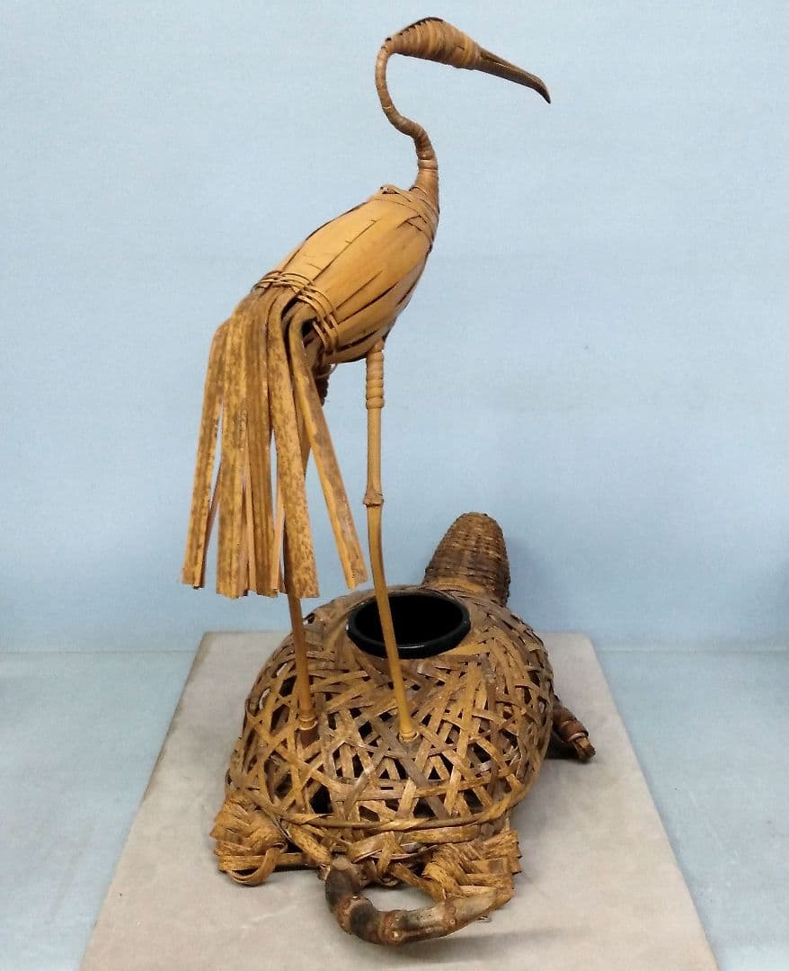 ★希少！　竹細工　竹工芸　【鶴亀】　花生け　天然記念物　虎斑竹/虎竹