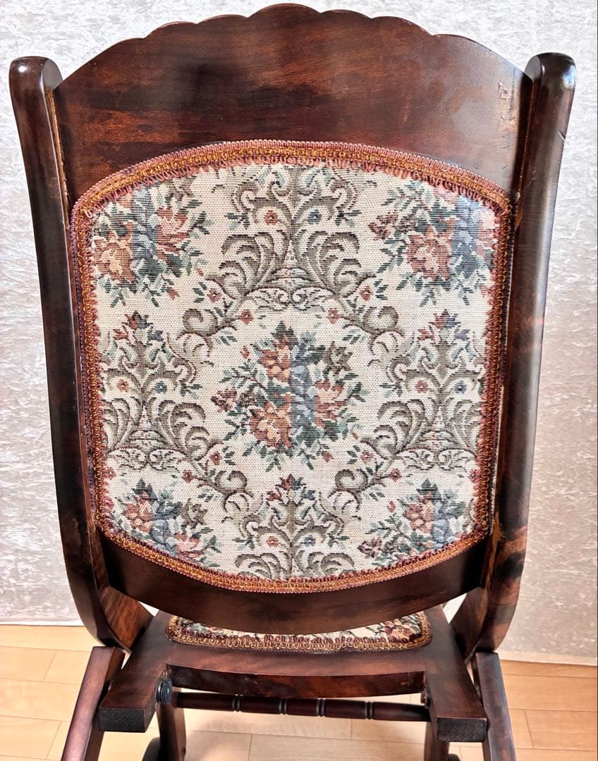 アンティーク ゴブラン織 ロッキングチェア ロココ調 折り畳み椅子 【送料込】