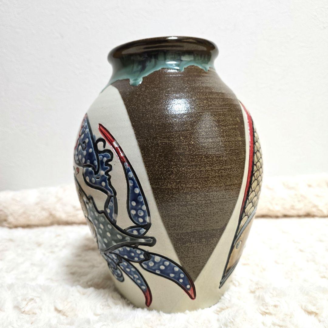 ⑧宮城三成 大壺 魚紋 蟹紋 囲 やちむん 人間国宝 孫