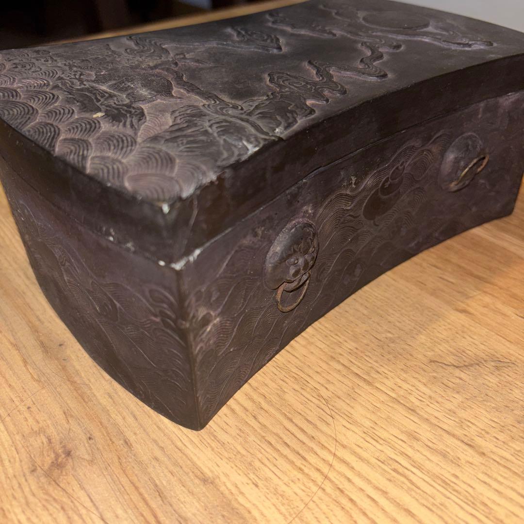 b*h様 希少品　雪浪金星　硯　彫刻入り　大型硯箱 書道用　中国骨董品