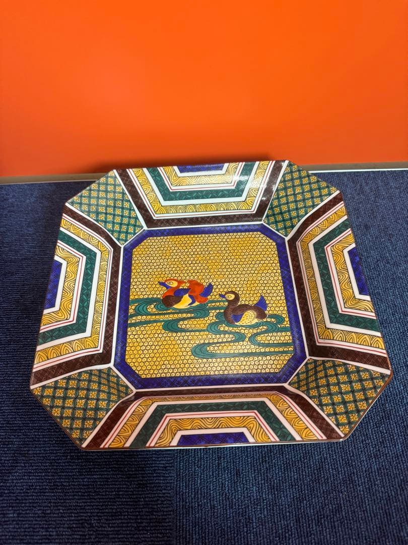 1775 龍峯窯 古九谷手水禽文　大皿　28cm 未使用