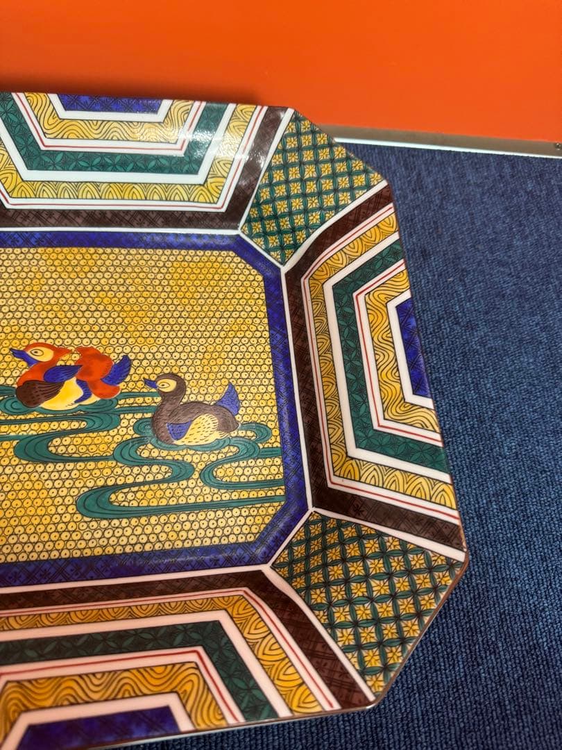 1775 龍峯窯 古九谷手水禽文　大皿　28cm 未使用