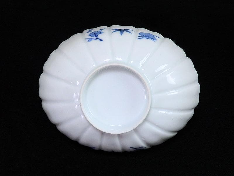 古伊万里　平戸　白磁　葦に鷺の図　輪花変形皿　５客　D950AS-BNx