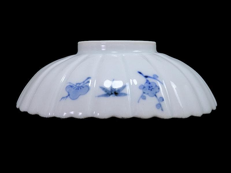 古伊万里　平戸　白磁　葦に鷺の図　輪花変形皿　５客　D950AS-BNx