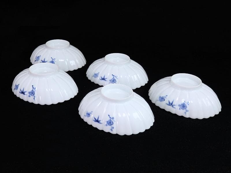 古伊万里　平戸　白磁　葦に鷺の図　輪花変形皿　５客　D950AS-BNx