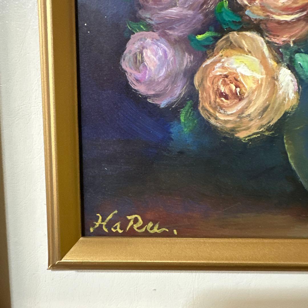 薔薇の花　肉筆　油彩　絵画　美術品　インテリア　真作　静物画　作家証明書付き