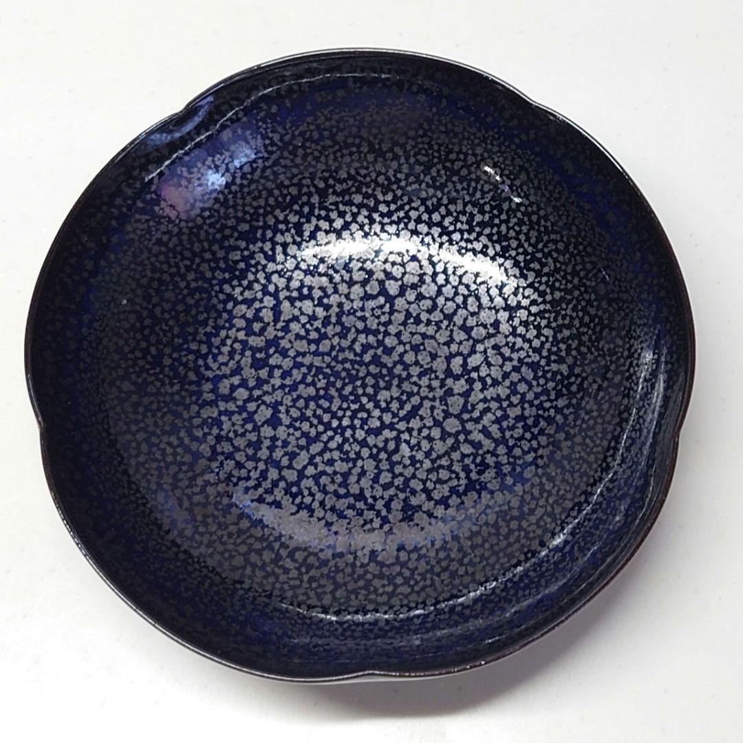 鎌田幸二　油滴翠青天目釉輪花鉢　天目　平鉢　京焼