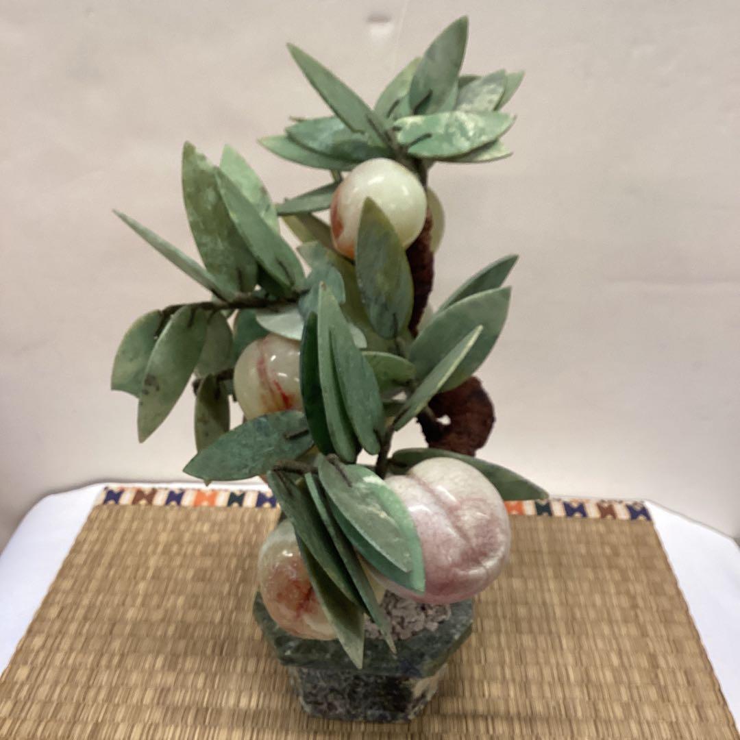 翡翠製 桃の木 置物 約30cm