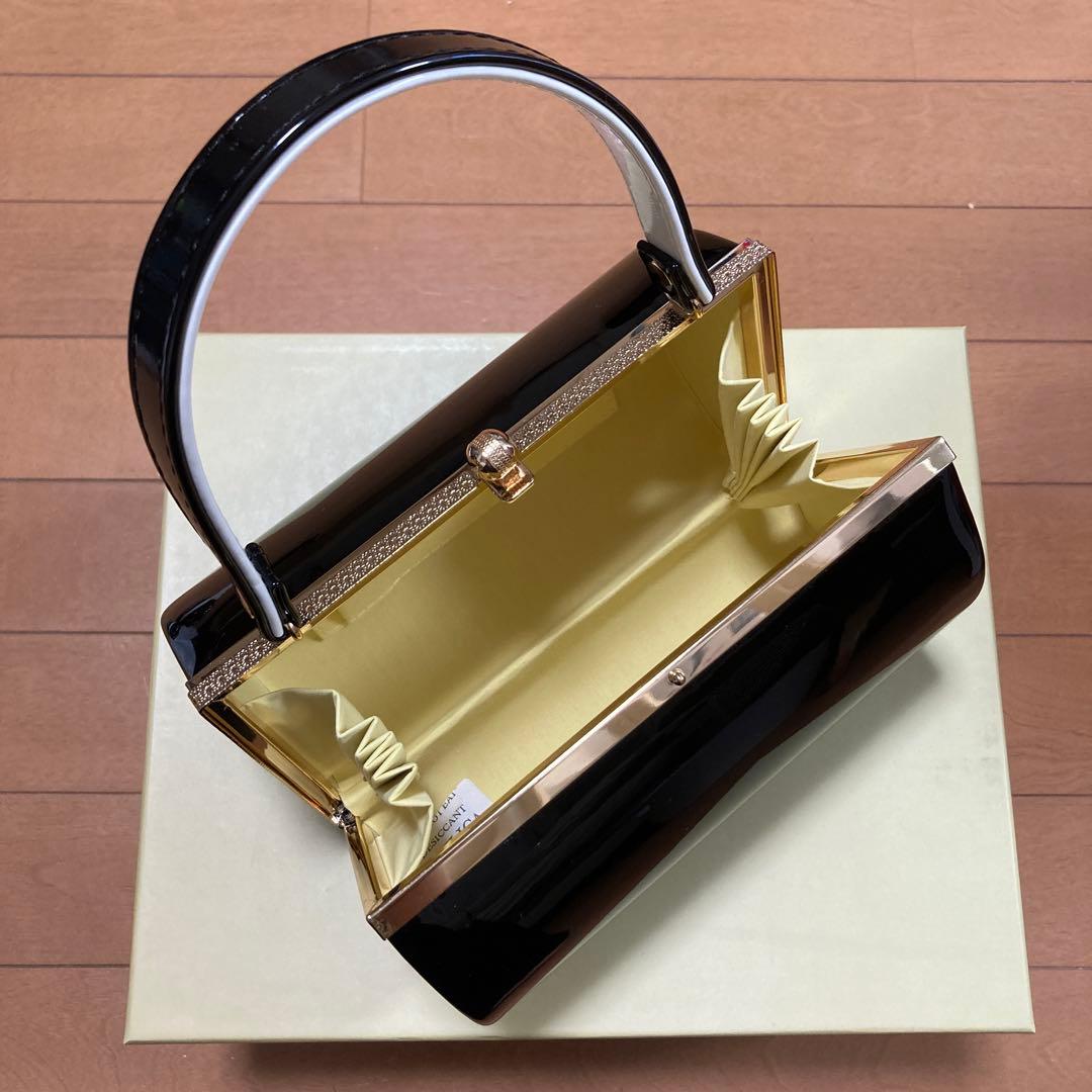 草履 バック セット 成人式 厚底 エナメル 黒×白