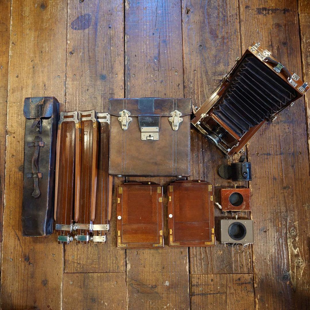 R.Konishi 木製 大判カメラ 蛇腹カメラ シャッター レンズ 三脚