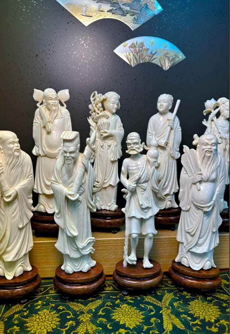 ぞうげ風，中国，置物，天然材質，八仙，