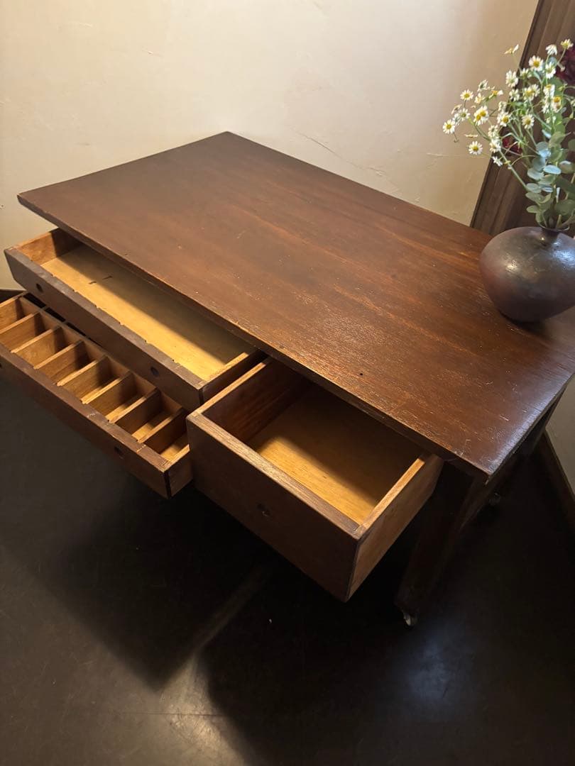 アンティーク　ディスプレイ台　作業台　キャスター付き　店舗什器