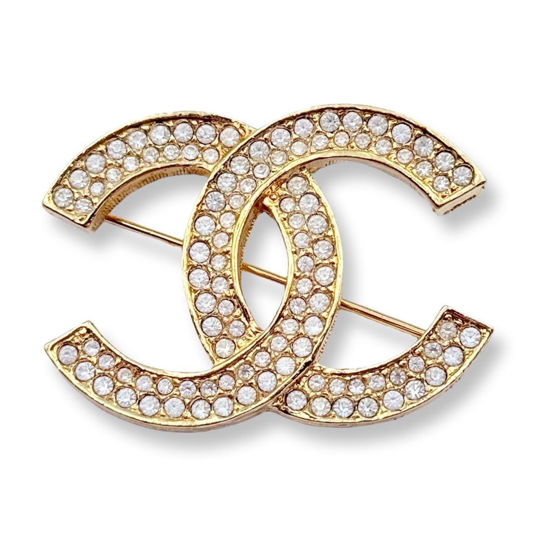 ⭐️極美品⭐️シャネル ピンブローチ ラインストーン ココマーク ゴールドGP